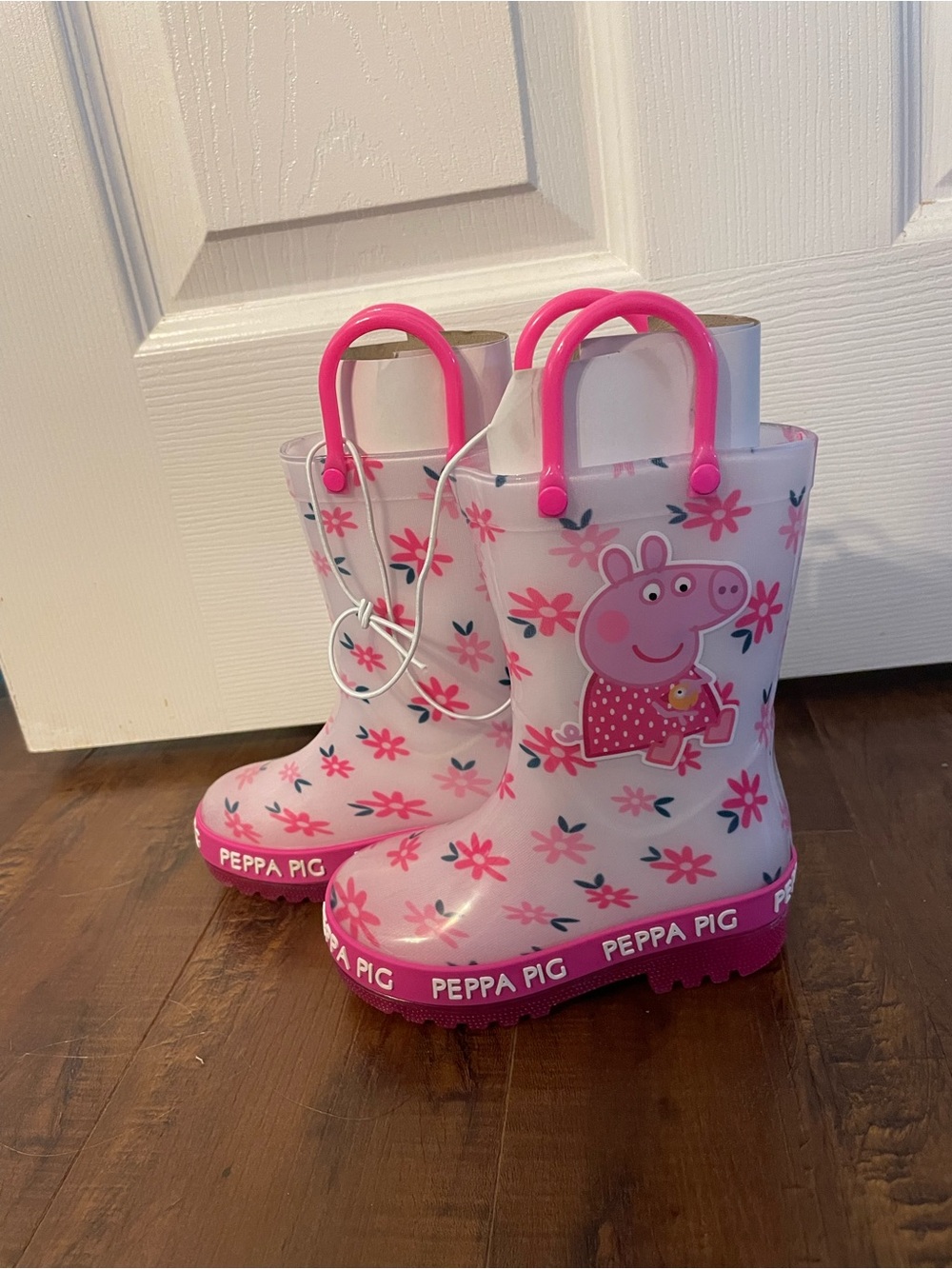 Peppa Pig Pink Floral Rain Boots with Hot Pink Handles